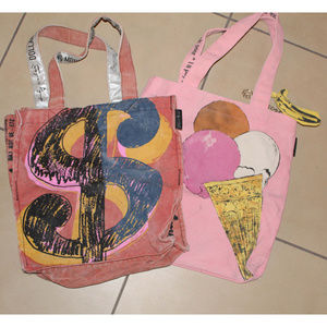 Set of 2 ANDY WARHOL Pop Art Canvas Totes